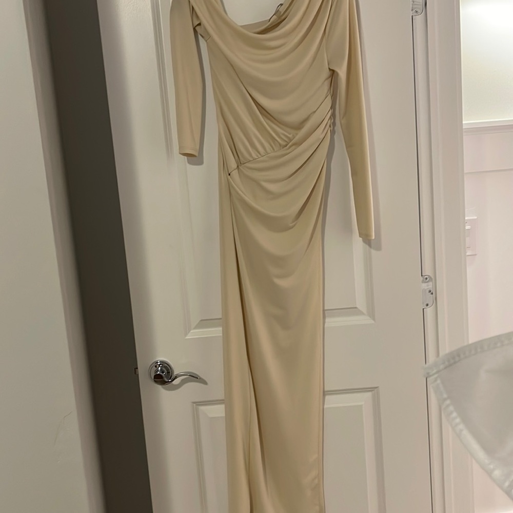 Asymmetrical off the shoulder w slit asos dress